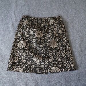 Talbots Black Beige Floral Print A-Line Midi Skirt Women's Size‎ 12